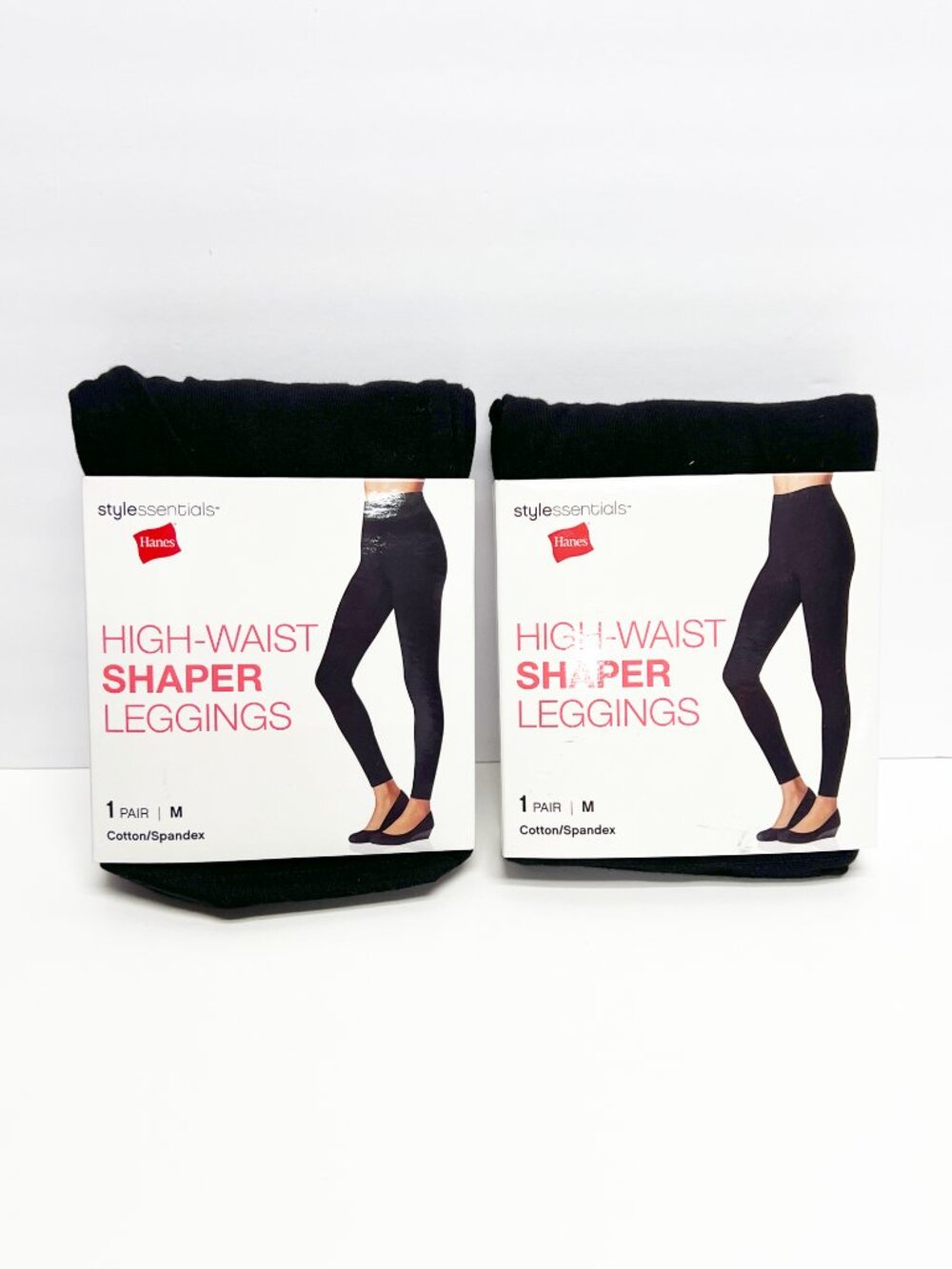 2 HANES High Waist Shaper Leggings MEDIUM Black NEW